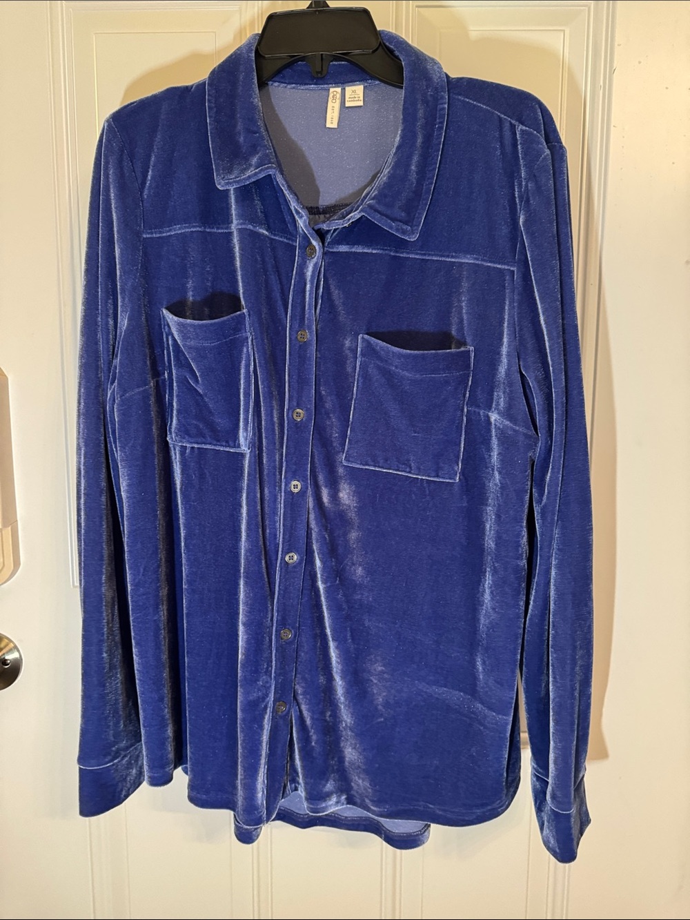 Cato Velvet Button-Down Shirt in dark lavender (it’s the color more than blue)